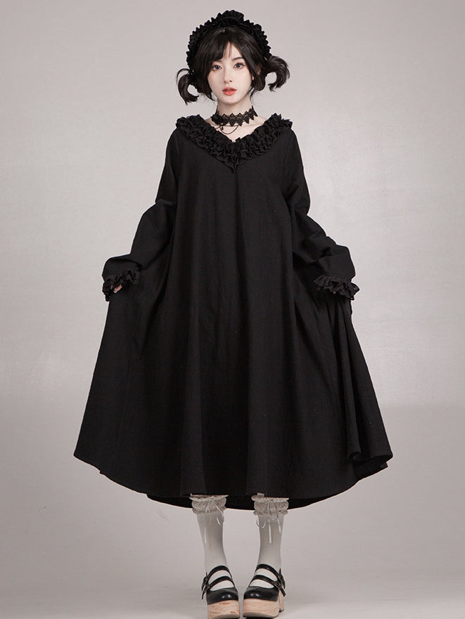 Dress Ruffled Version Black Wa Long V-neck Lolita Sleeves