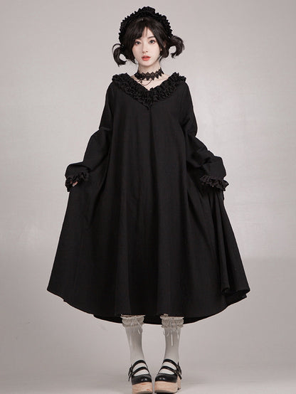 Dress Ruffled Version Black Wa Long V-neck Lolita Sleeves