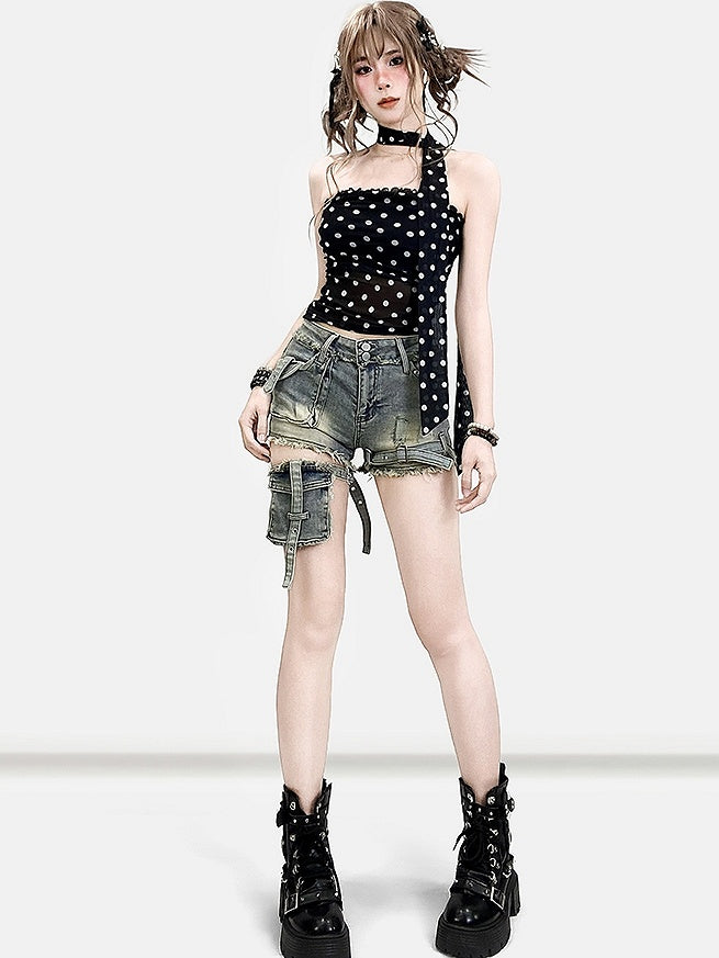 Polka-dot Edge Bittersweet Double Black Tube Pattern Top Ruffle
