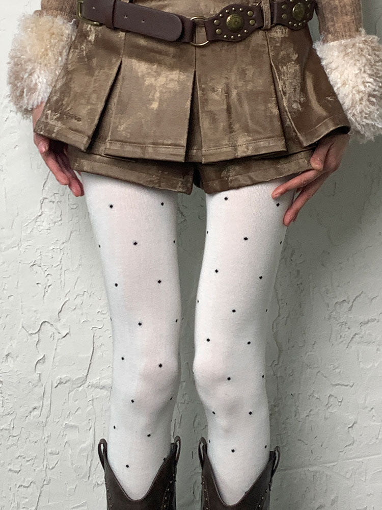 Y2K White Polka-dot Print Tights