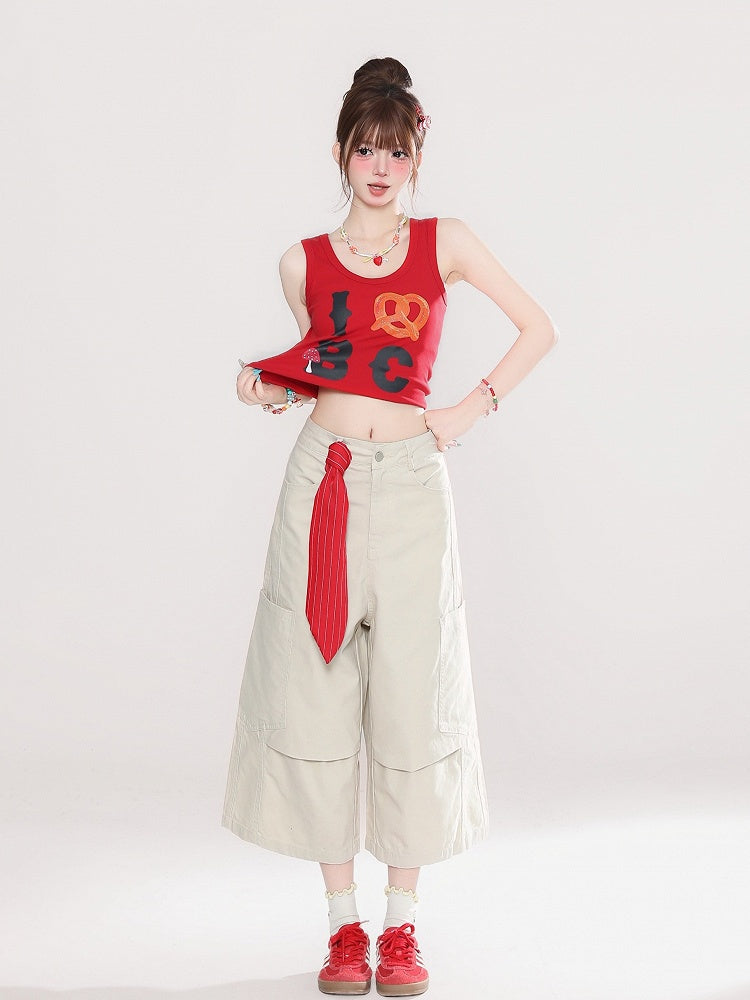 Shorts Loop Wide-Leg Scarf with Belt Beige Tie