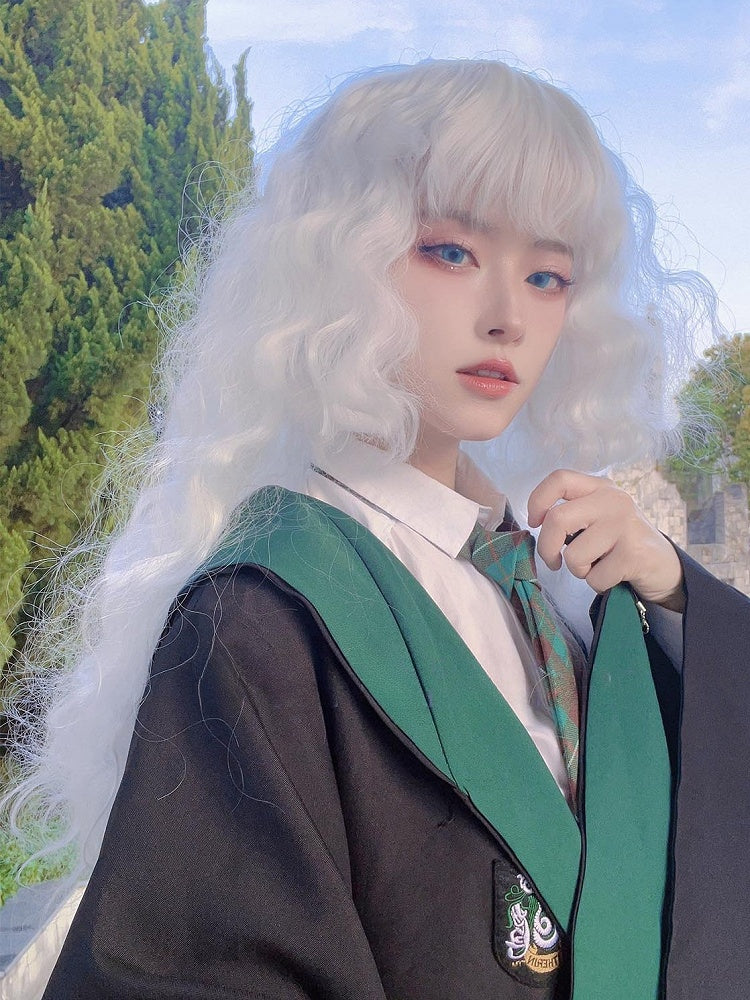 ウェーブロングホワイトフルウィッグ（前髪70cm）