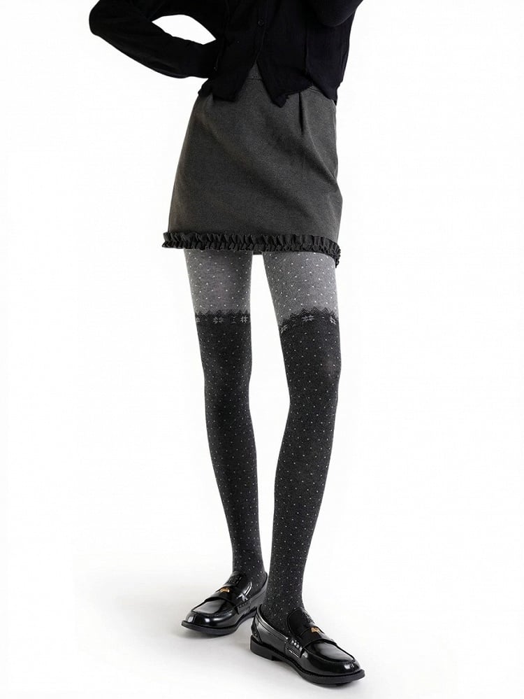 Gray Colorblock Polka Dot Tights - ModaSwings
