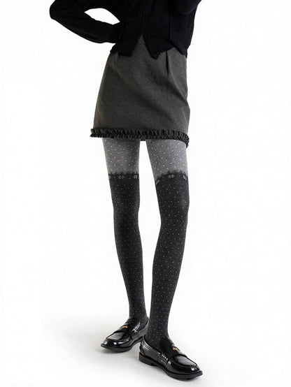 Gray Colorblock Polka Dot Tights - ModaSwings