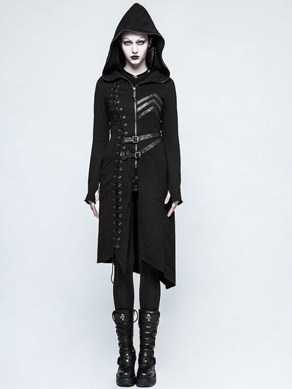 Asymmetric Sweater Black Coat Diagonal Punk Hem