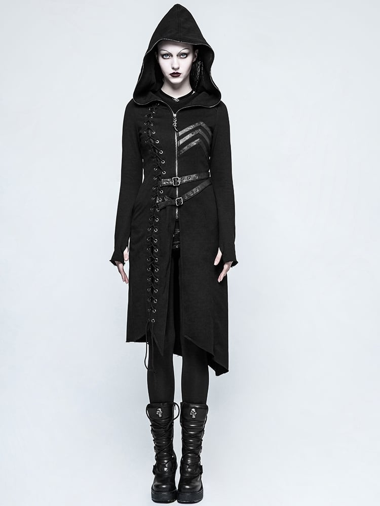 Black Punk Asymmetric Diagonal Hem Sweater Coat