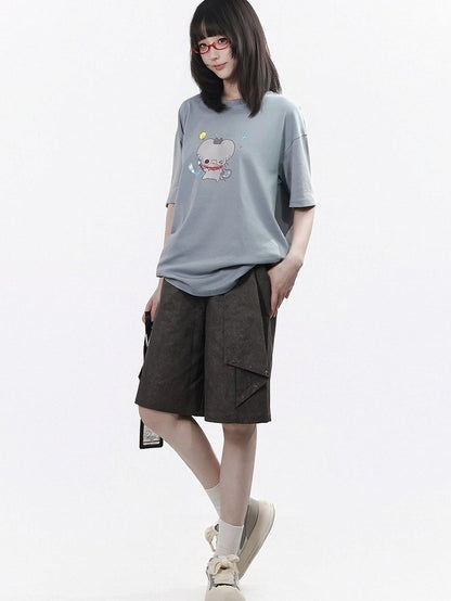 Black Asymmetrical Wide Leg Shorts - PINK SAVIOR