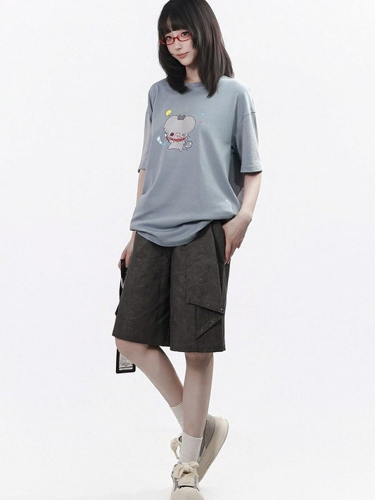Black Asymmetrical Wide Leg Shorts - PINK SAVIOR
