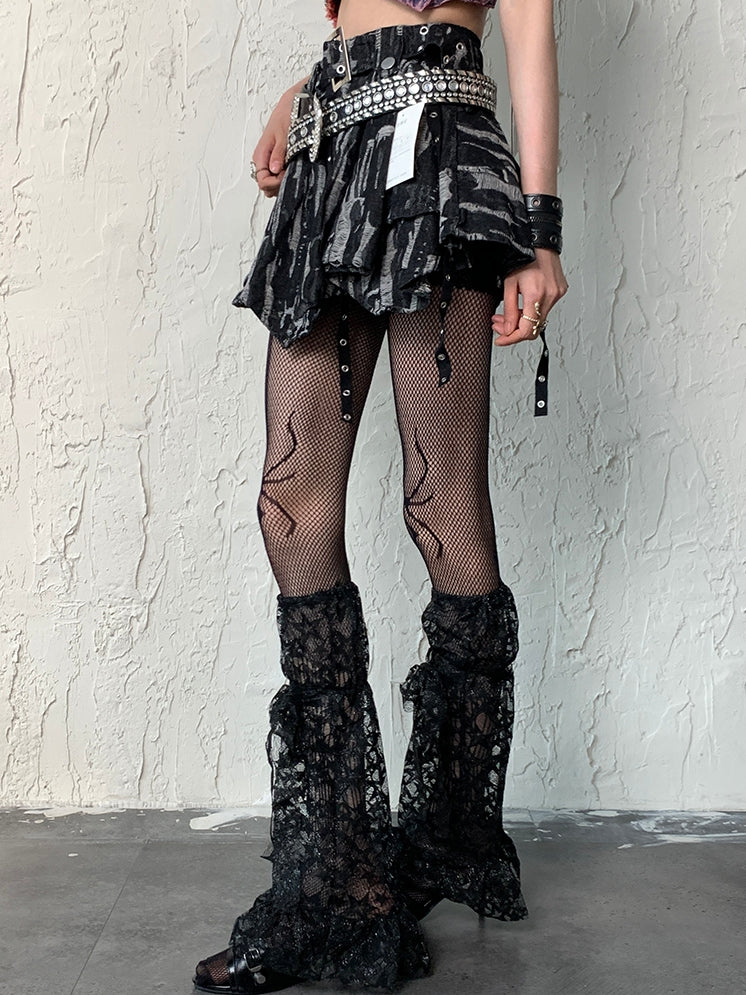 Sternmuster Bein Y2K Schwarze Ärmel Besatz Spitzenriemen Selbstbinden