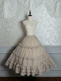 Brown Lolita Bow Layered Elegant Classic Ruffle with Embellishments Skirt Striped