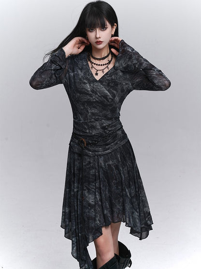 Hem for Handkerchief Fall Black A-Line Knee-Length Dress