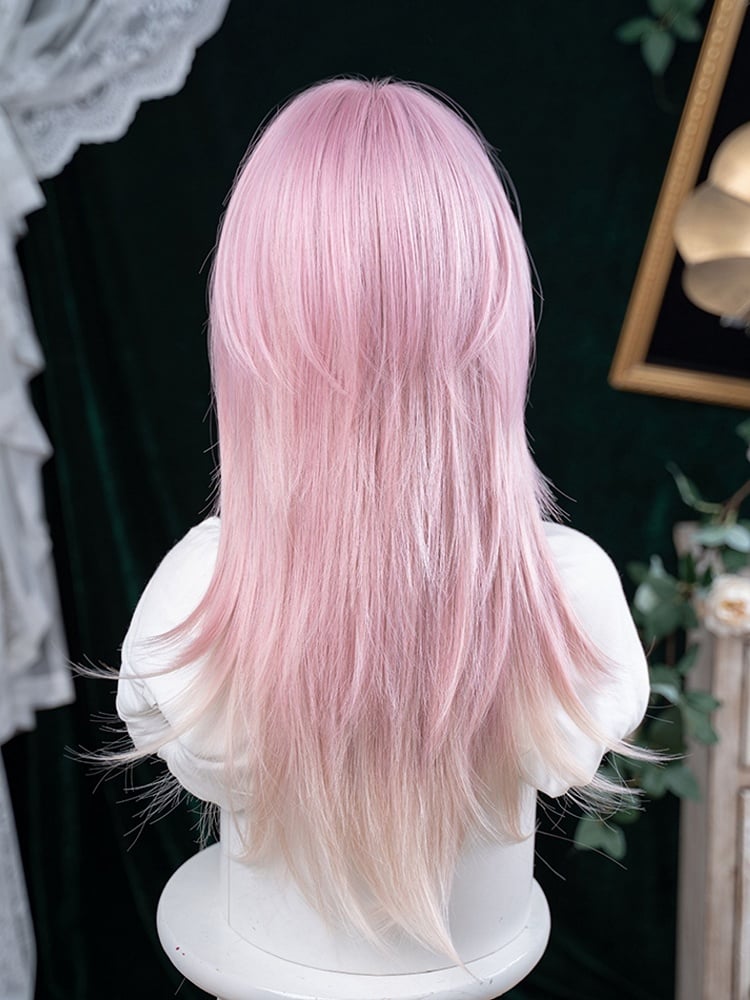 Air Ombre Wig Straight Color Pink 68CM Hair Length With Bangs