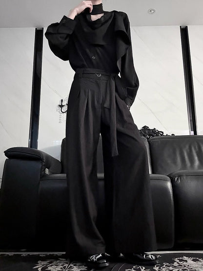 with Shirt Neckline Ouji Scarf Long Lolita Sleeve Black