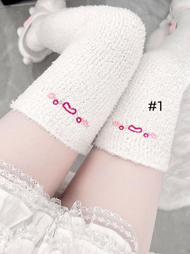 スイートロリータ刺繍コーラルフリースオーバーニーストッキング