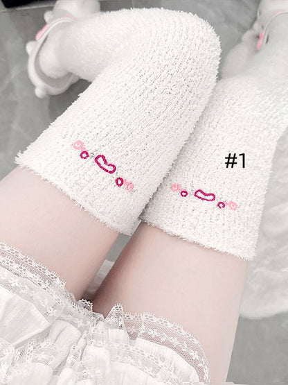 スイートロリータ刺繍コーラルフリースオーバーニーストッキング