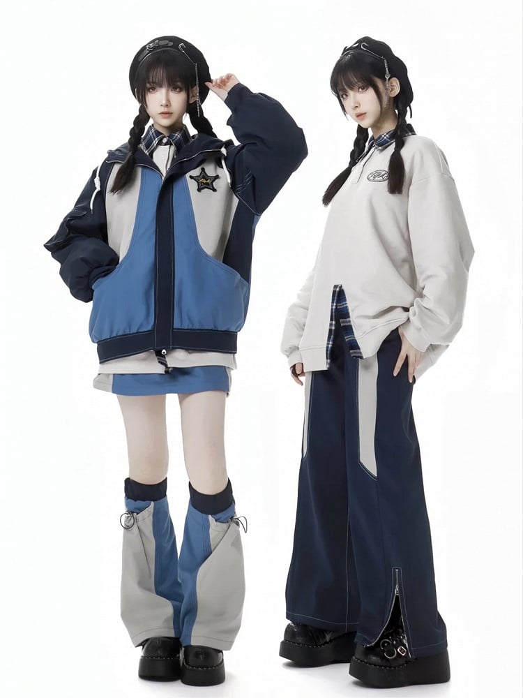 Blaue Jacke mit Colorblock-Stern-Applikation