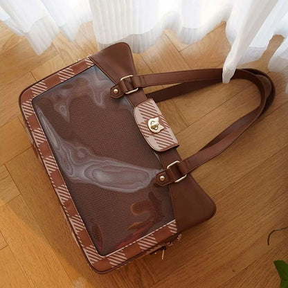 Plaid Large Tote Brown Ita Capacity Pattern Bag