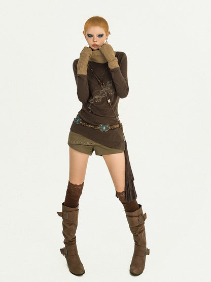 Asymmetrical High Neck Long Sleeve Top