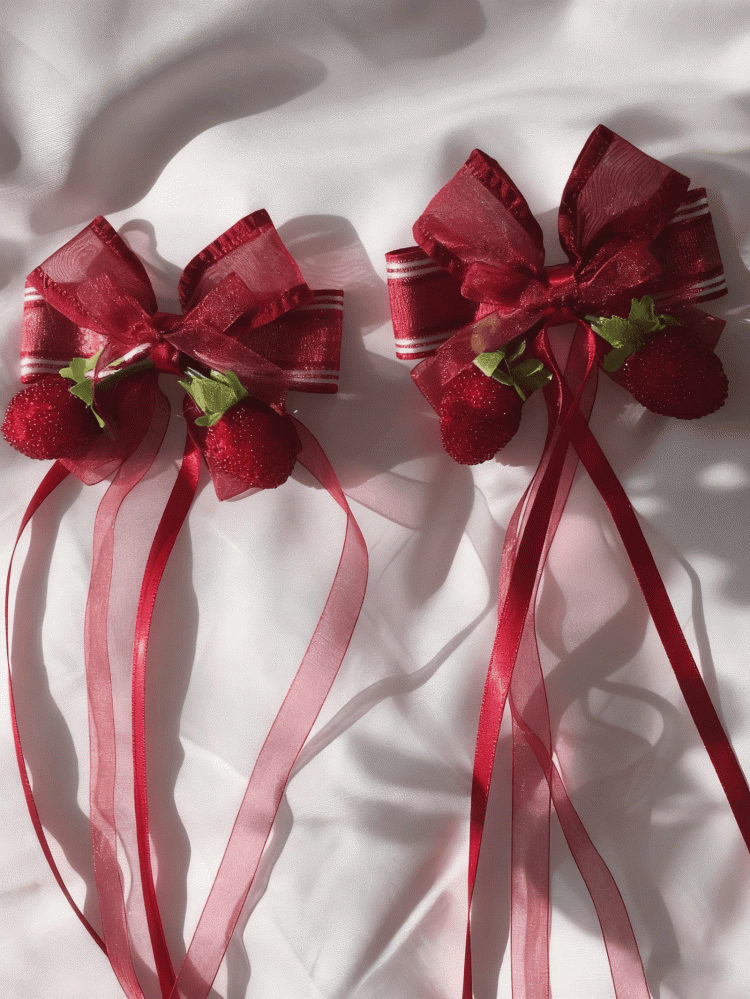 Strawberry Lolita Bow Decorations Red Hairclip Long Ribbon