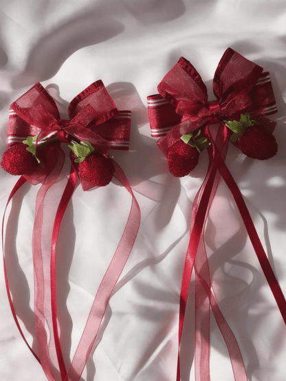 Strawberry Lolita Bow Decorations Red Hairclip Long Ribbon