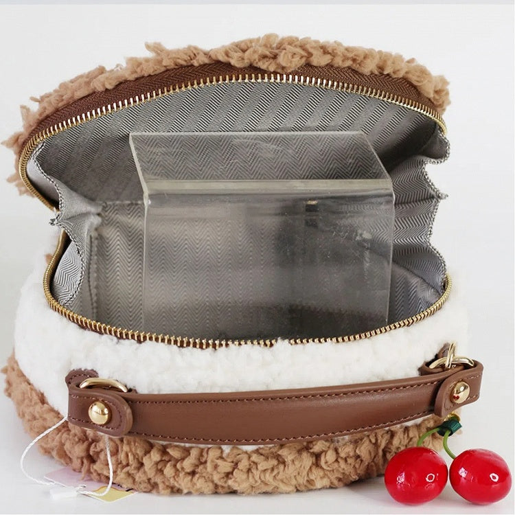 Dessert - Style Shoulder Sweet Plush Round Bag Dark Brown Lolita Kawaii