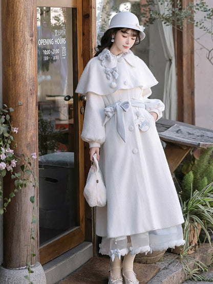 Embroidered Lolita Skirt Winter Set Snowman Blue White Coat Top Elegant + Knitted Castle