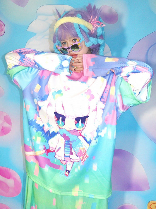 Print Colorful Sleeves Y2K Cartoon Top Long