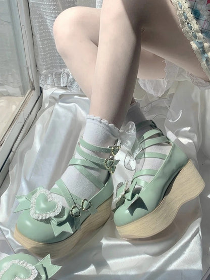 Lolita - Sweet Greaa Platform Green 6.5cm Janes Mary Crisscross Design