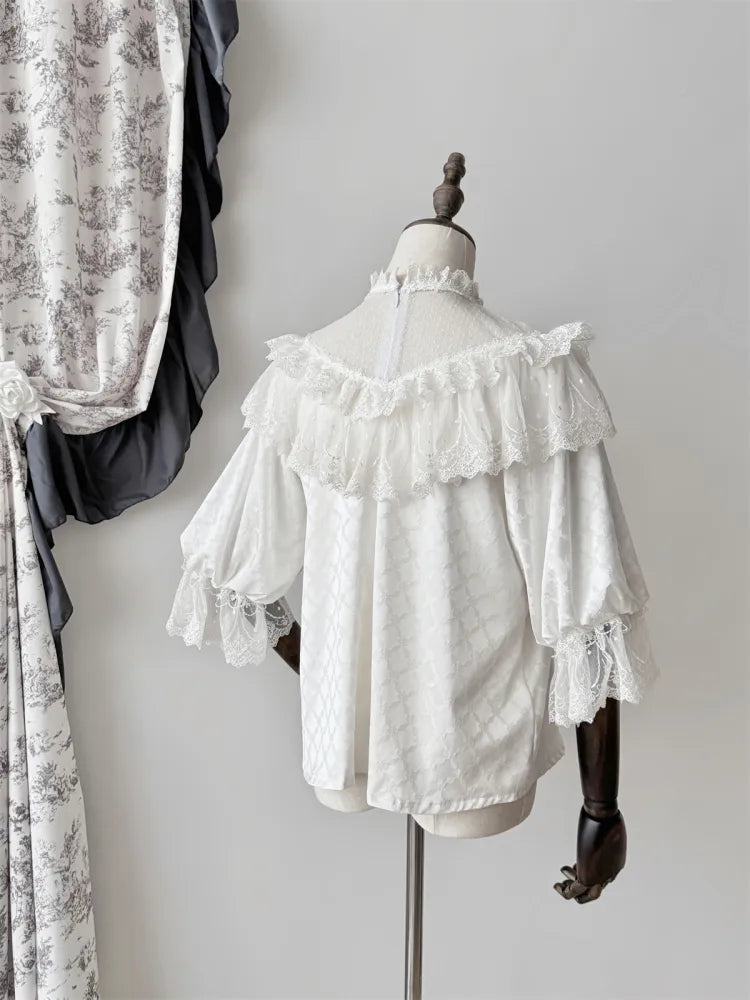 All White Gothic Edward Neck / V-neck Top