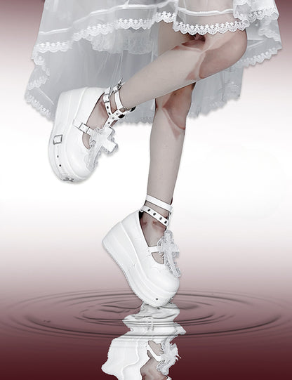 Matte White Gothic Lolita Lace Trim Cross Platform Shoes