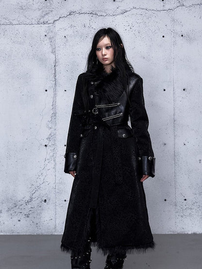 Coat 2-Way Pockets Belt Wasteland Functional Waist with Tie Black Punk