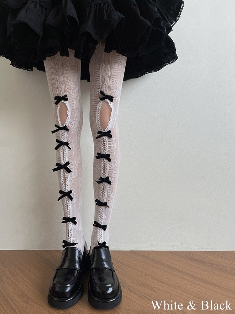 with Tights Cut-out Options Color 21 Design Bowknot Floral Pattern