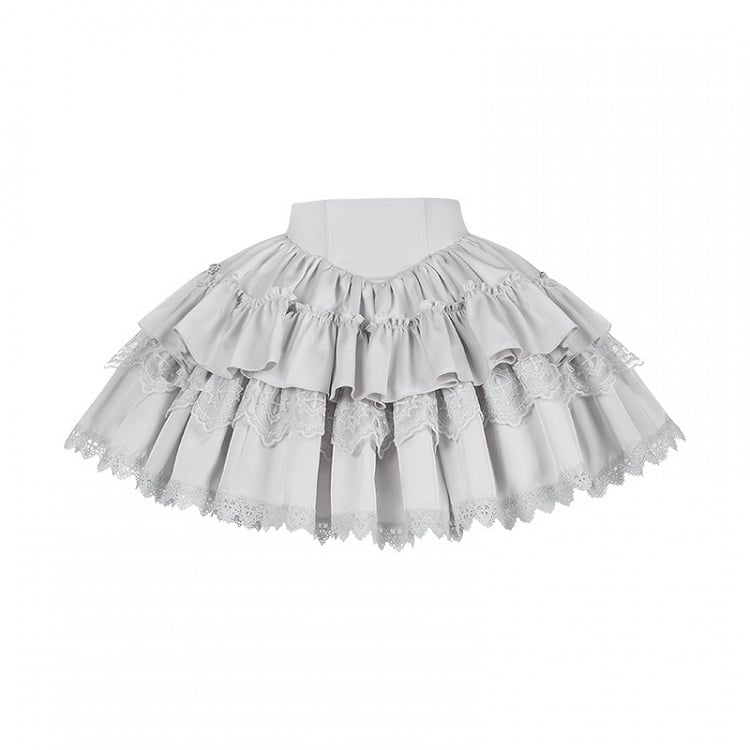 Skirt Tiered Lolita Waist Boned Gothic Silver