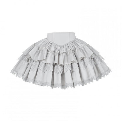 Skirt Tiered Lolita Waist Boned Gothic Silver