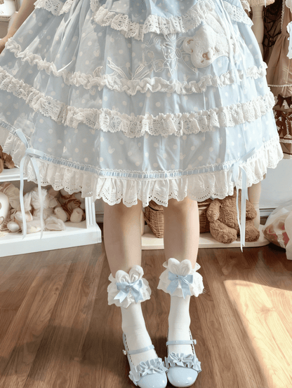 Bowknot Ruffle Color Cuffs Polka-dot 6 Socks Design Ears Bunny Options