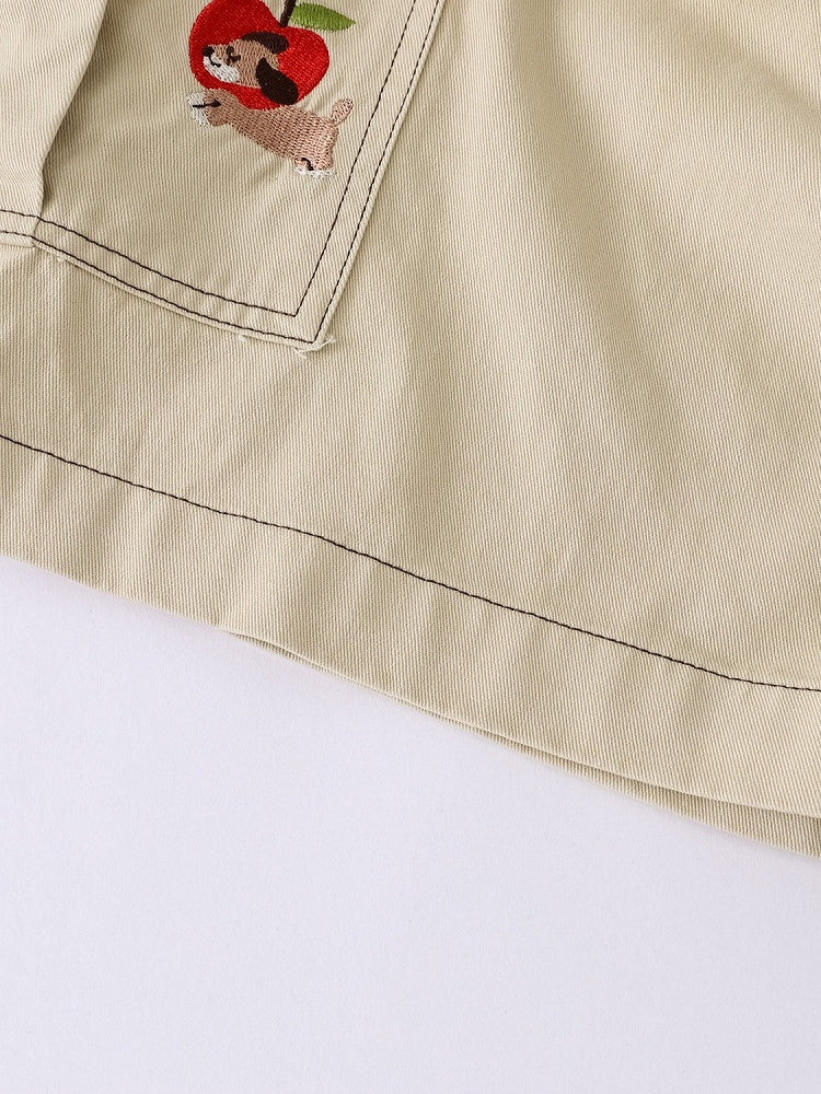 Khaki Cropped Cargo Shorts with Puppy Embroidery - Languid Park