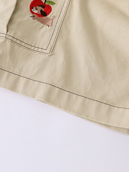 Khaki Cropped Cargo Shorts with Puppy Embroidery - Languid Park