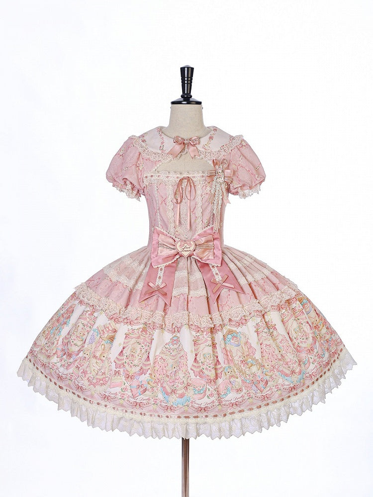 Peter Pan Collar OP Dress in Sweetheart Pink with Doll Theme, Lolita Style - Alice Girl