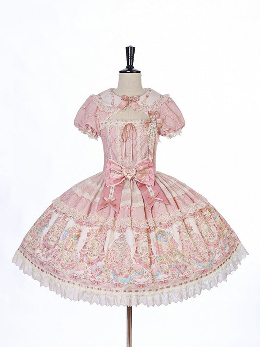 Peter Pan Collar OP Dress in Sweetheart Pink with Doll Theme, Lolita Style - Alice Girl