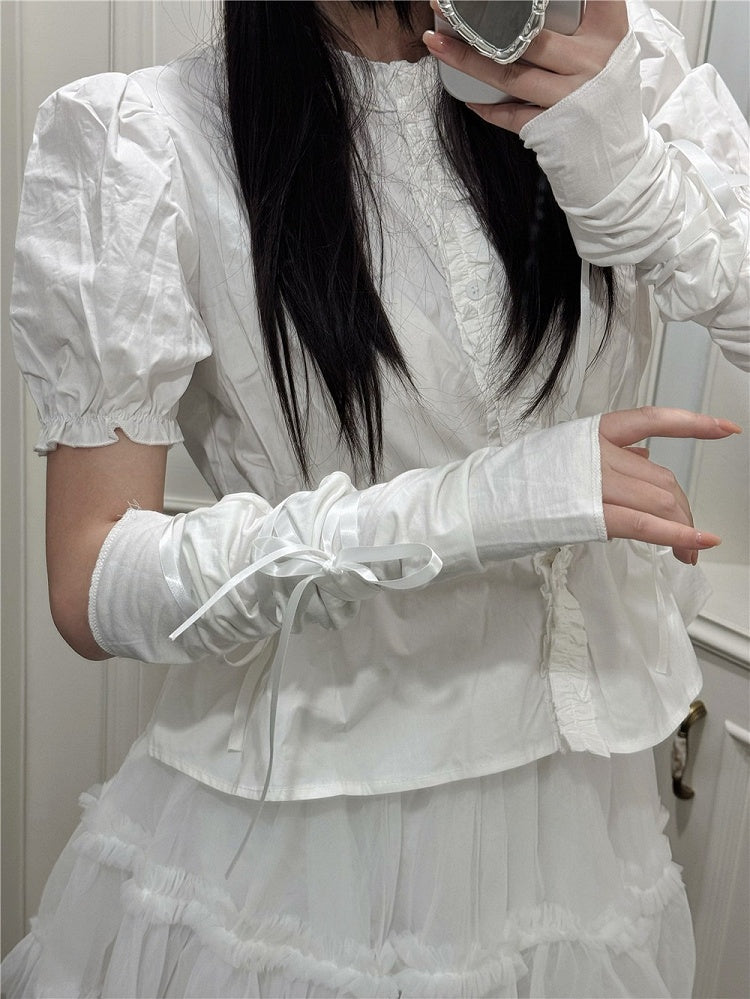 Bowknot Details Sleeves with Arm Lolita Ballet Style White