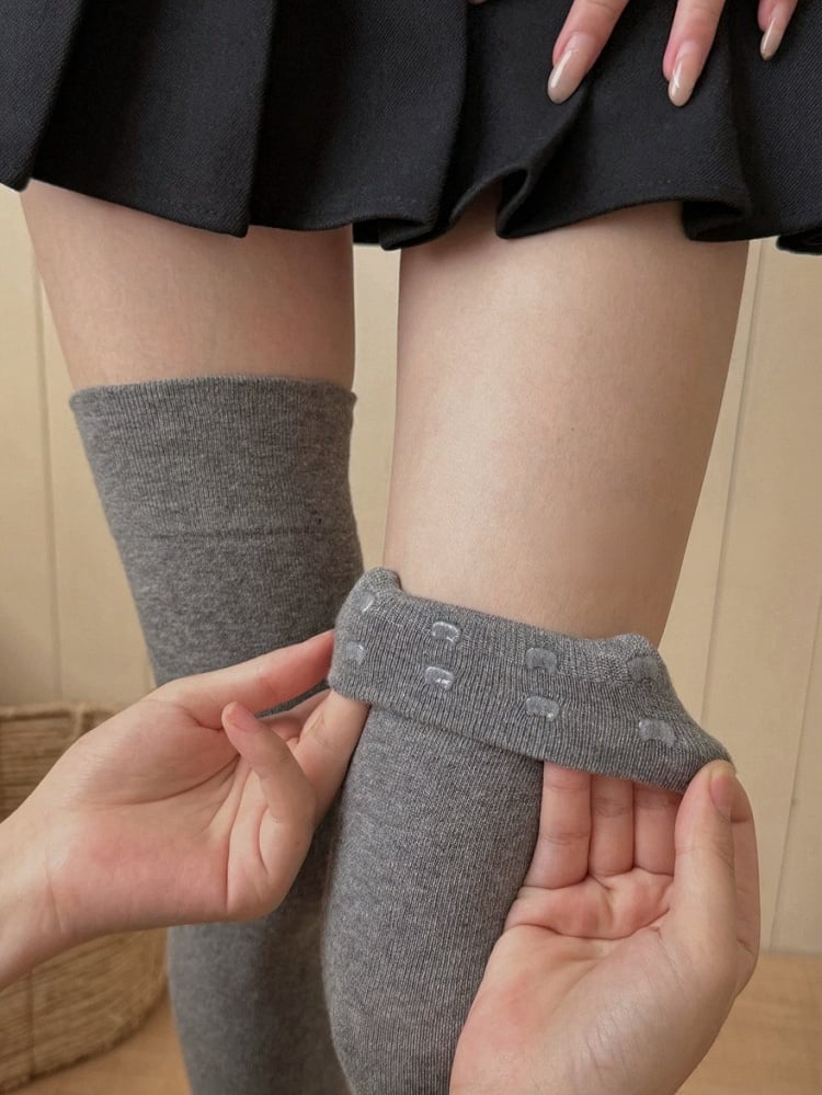 4-Color Ribbed Overknee Stockings with Cat Pattern Stay Ups - Xi Shang Mei Shao