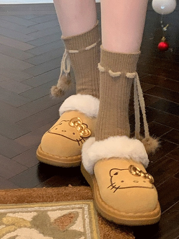 Khaki/Rot/Weiß/Grau/Grün Süße Wadensocken mit Pompons