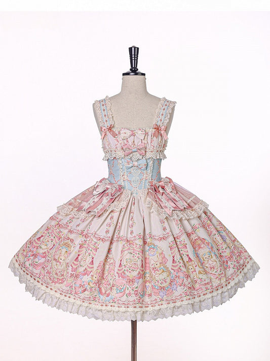 Doll Theme JSK Dress in Blue & Pink with Bow Accents, Lolita Style - Alice Girl