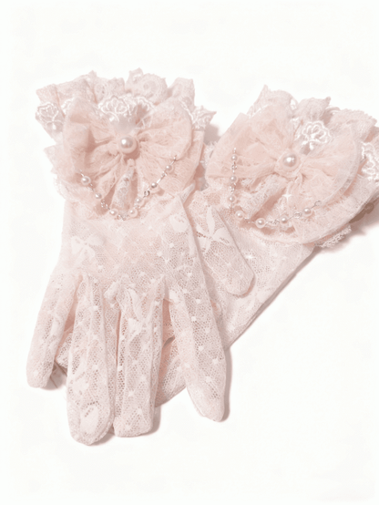 Gloves Details Bowknot Princess Pearl Lace Lolita with Pink/Blue