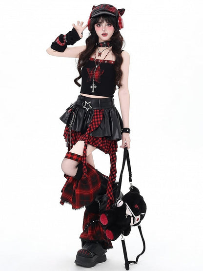 Red Belt Trim Black Ruffle Gray/Black - Y2K Cascading Set Skirt Bittersweet Star
