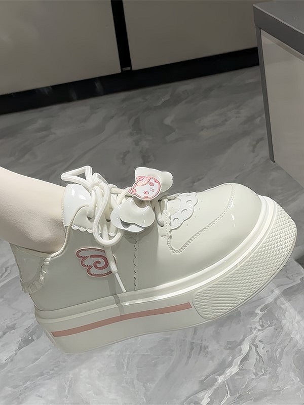 Plateforme Lolita Bout Rond Doux PU avec Baskets Blanc