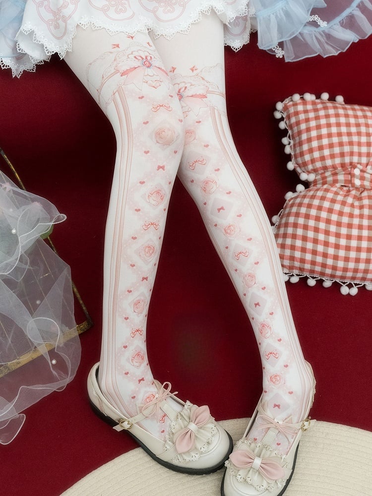 プリントタイツ 花柄＆レッド/ピンク/ブルー/ブラック/イエロー 蝶結び