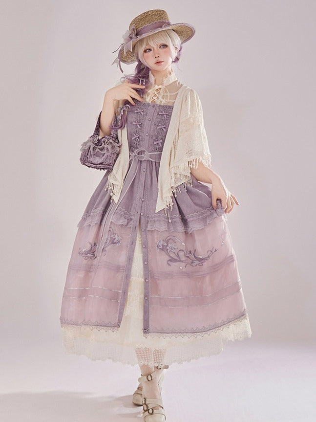 Purple Lace Trim Apron with Bow - Tan Tuan