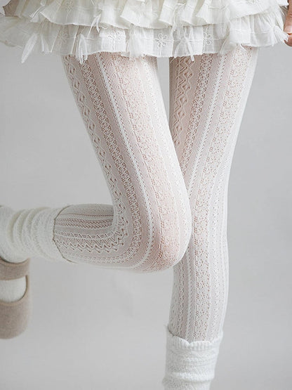 Cutout White Jacquard Tights