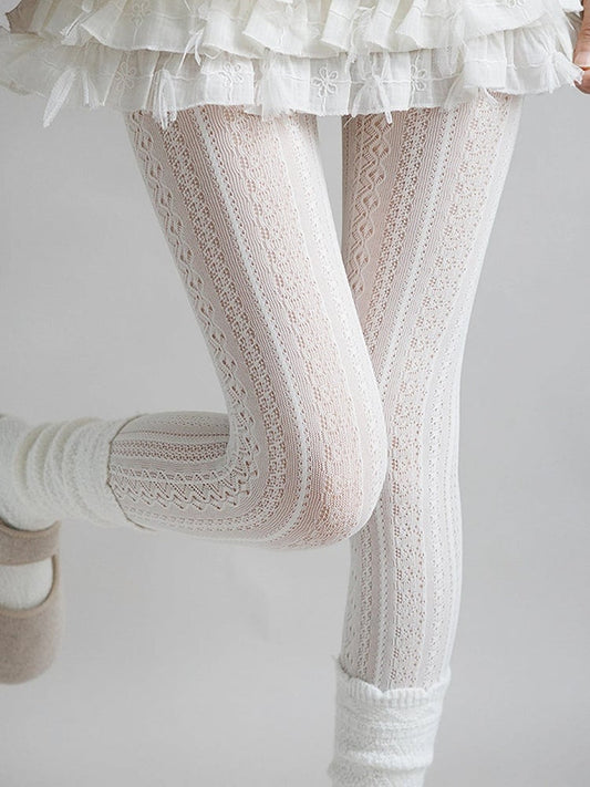 Cutout White Jacquard Tights